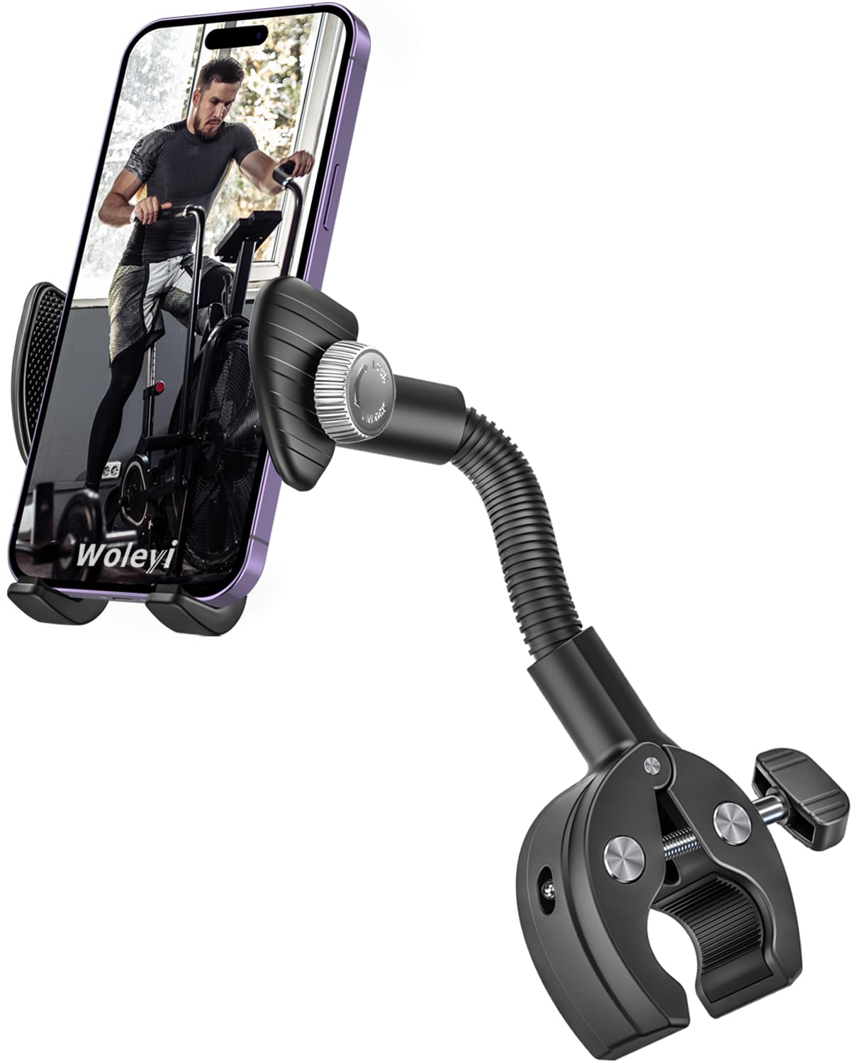 Gooseneck Spin Bike Phone Holder, Cell Phone Mount Exercise Bike Handlebar Clamp