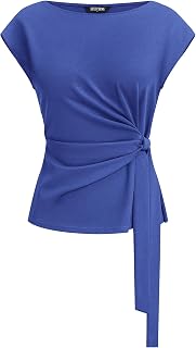 BTFBM Women Blouses Summer Cap Sleeve Crew Neck Work Shirts