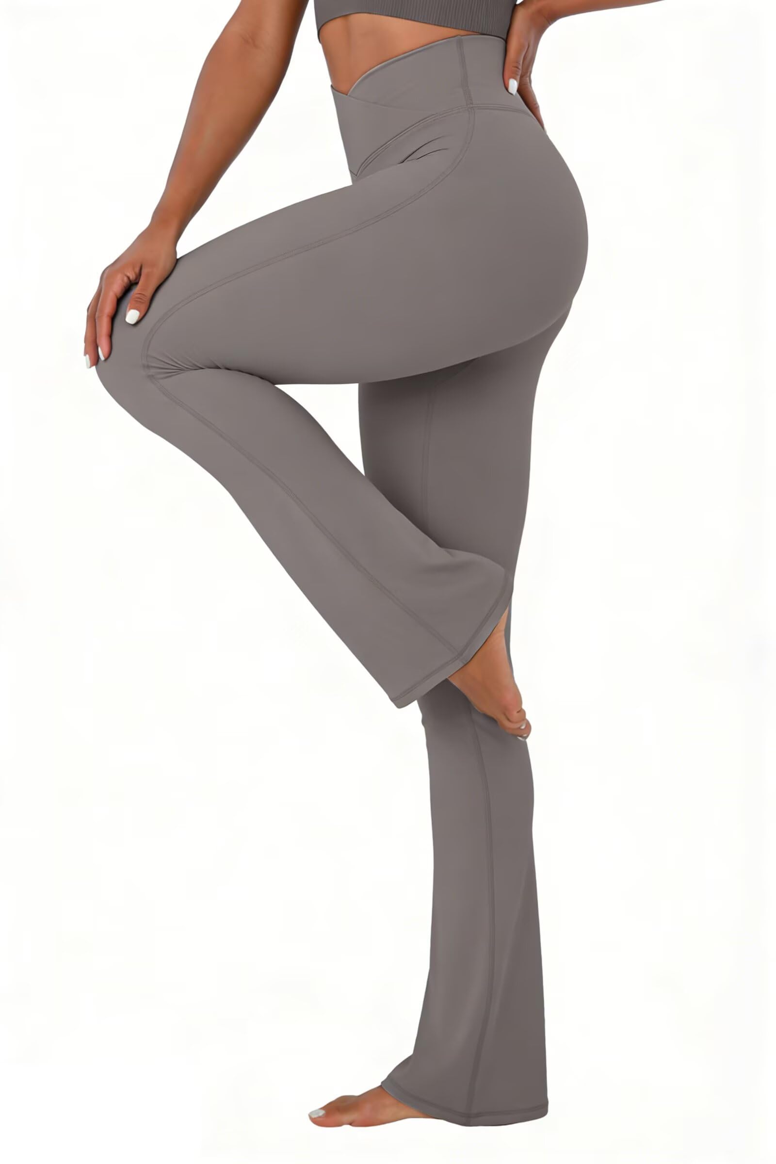 Sunzel Seamless Front Crossover Flare Leggings for Women Hidden Butt Lifting Scr