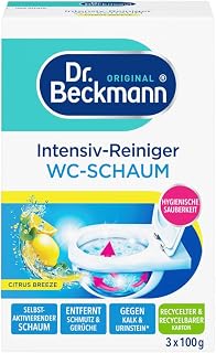Dr. Beckmann Intensive Toilet Foam Cleaner Citrus 3 x 100 g | Self-activating foam | portion bag | cleans hard to reach areas | fresh citrus scent