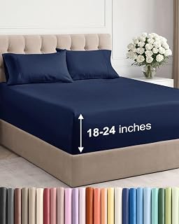 Extra Deep King Sheet Set - 4 Piece Breathable & Cooling Sheets - Navy Blue