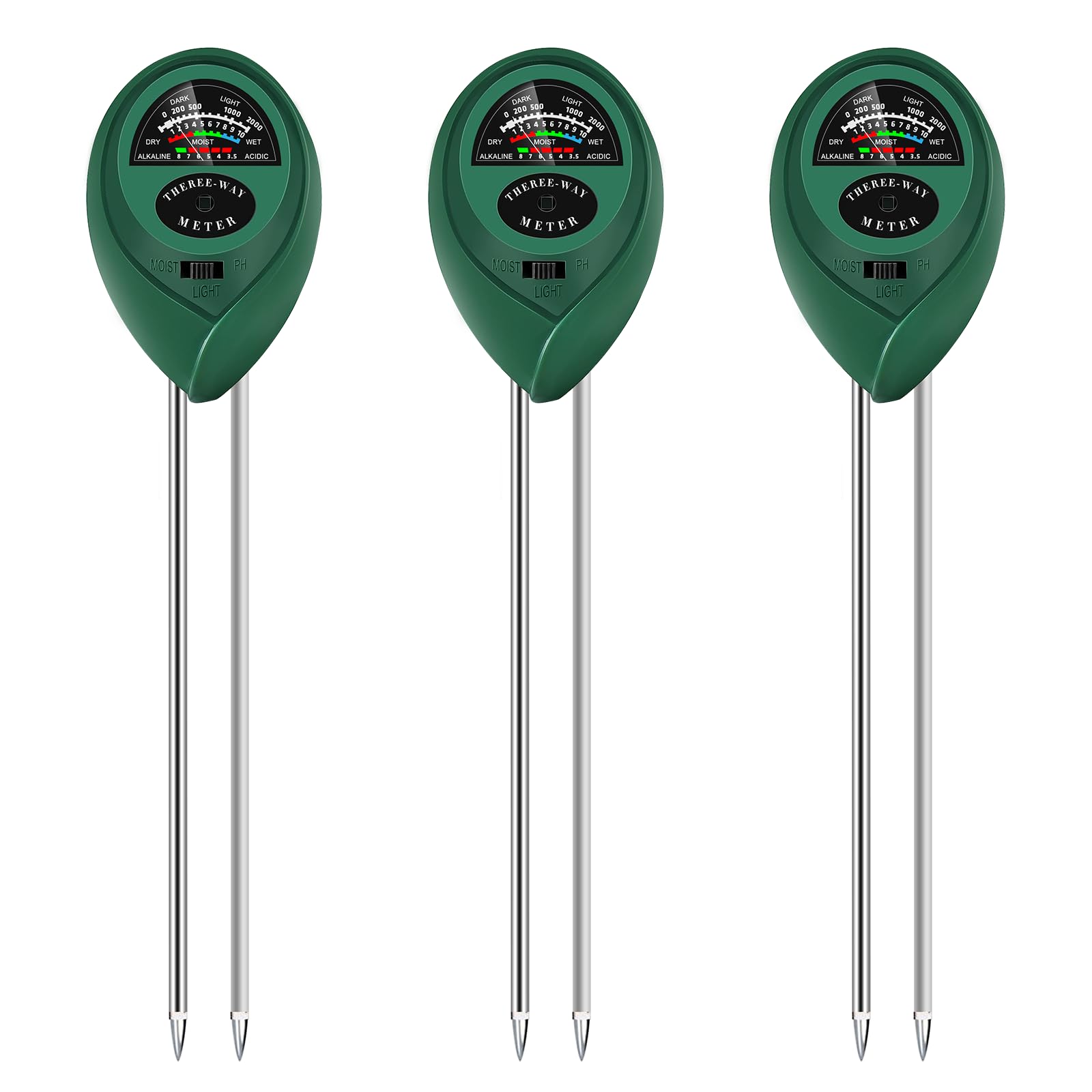 ROUDJER Soil Moisture Meter, 3 Pack 3-in-1 Plant Moisture Meter with Soil Moistu