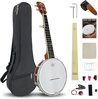 ModouString 5 String Banjo,26 Inch Banjo 5 string with Sapele Body for Adults and Professionals Closed Solid Back Beginner Kit With Gig Bag, Picks, Strings, Strap