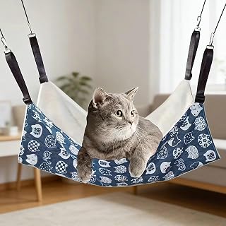 Cat Cage Hammock, Reversible for Use, Adjustable Pet Cat Bed, Soft Sleeping Cat Bed, Suitable for Cats, Small Dogs, Rabbits and Other Small Animals, Cat Pattern
