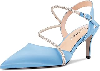 Castamere Women's Medium Needle Pointed Toe Ankle Strap Sandals Diamond Crystal 6.5 CM Heels