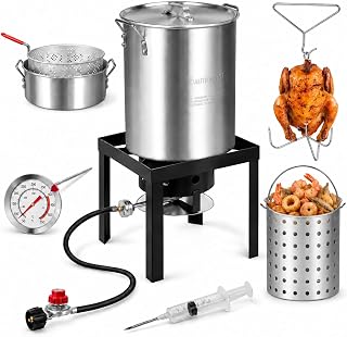 RYHOFOUD OT-3016 Turkey Fryer Pot,30QT Turkey Fryer & 10QT Fish Fryer Kit | 50,000 BTU Propane Burner, Aluminum Pot with Basket, Seafood Boiler & Steamer, Thermometer & Injector