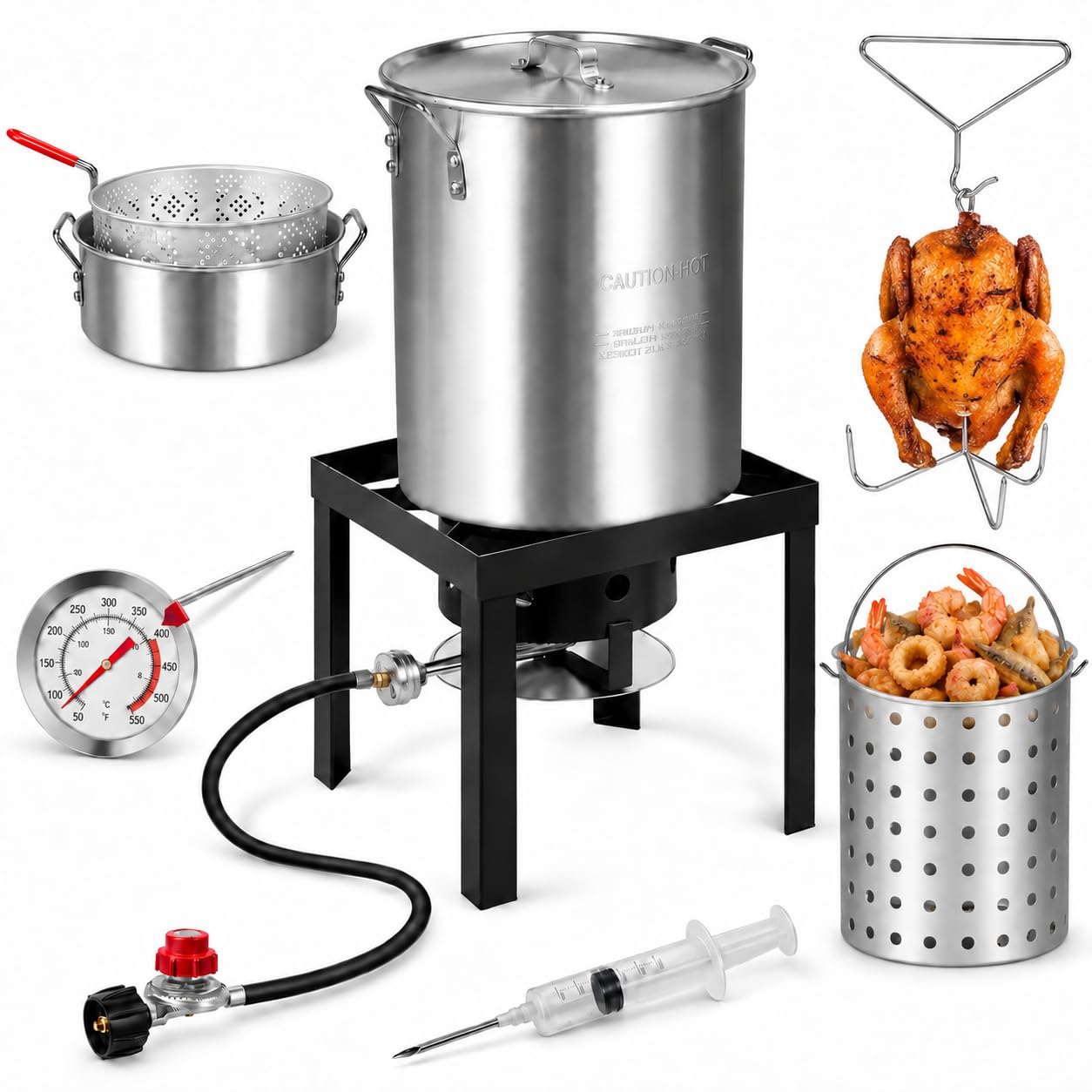 RYHOFOUD OT-3016 Turkey Fryer Pot,30QT Turkey Fryer & 10QT Fish Fryer Kit | 50,0
