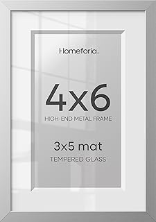 Homeforia 4x6 Silver Picture Frame, High-End Metal, 3x5 Mat, Glass