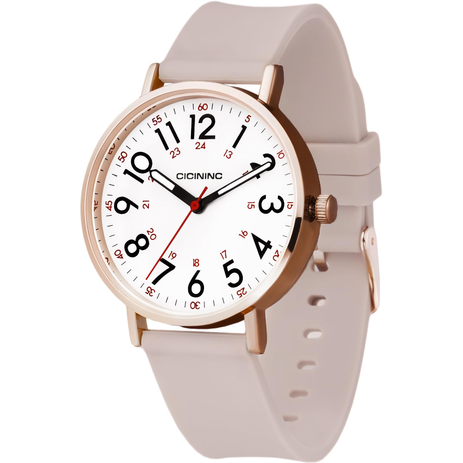 cicininc Watch with Second Hand for Nursing Women | Analog | Military Time | Sil