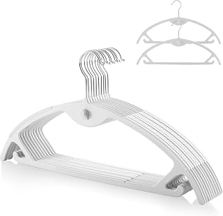 Hangers, Set of 10, Sewei Traceless Hangers, Non-Slip, 360 Degree Swivel Hook, Connection Hook, Jacket Hanger, Ultra Thin, Wet & Dry Use, White