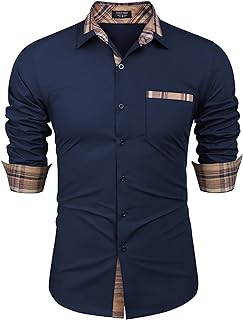 COOFANDY Men's Long Sleeve Dress Shirt Plaid Collar Casual Button Down Shirts