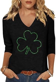 Vircreate Womens 3/4 Sleeve V Neck T-Shirts Valentina's Day Spring Shirts Love Heart Graphic Tee Tops