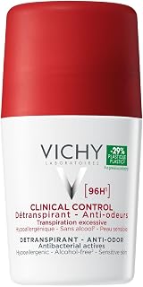 Vichy 96H Clinical Control Anti-Perspirant Deodorant Roll-On, 50ml | With Anti-Bacterial Zinc, Ultra-Tolerant Quick-Drying Formula, Hypoallergenic, Alcohol-Free, Suitable for Sensitive Skin