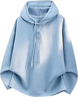 FJLTDCP Men's Hoodie, Long Sleeve, Thin, Cotton-Linen Style, Henley Neck