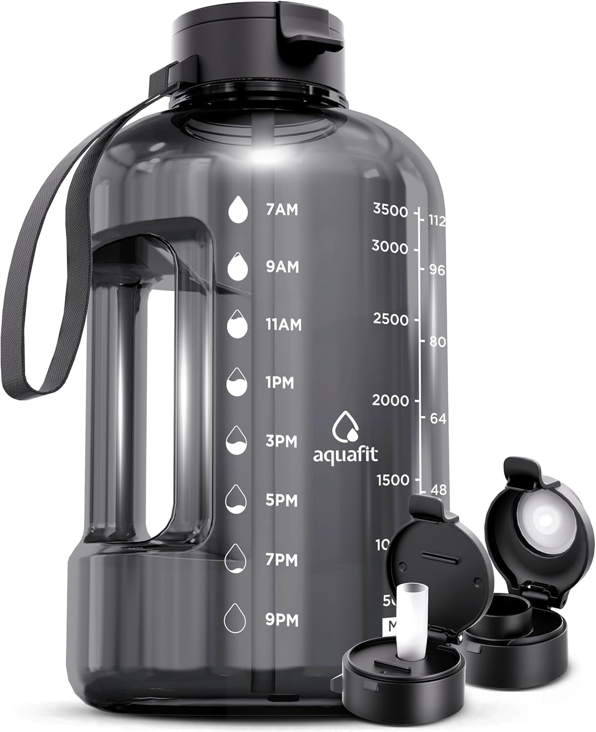 AQUAFIT 1 Gallon Water Bottle with Straw - 4l Water Bottle Time Marker - Motivat