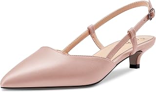 Aachcol Women's Low Kitten Heel Pumps Lace Toe Cap Ankle Strap Slingback Dress Shoes Sandals Office Shoes Party Wedding Matt 3.5 cm