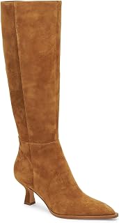 Coutgo Stivali alti al ginocchio da donna, con tacco basso, a punta, con cerniera laterale, scarpe invernali