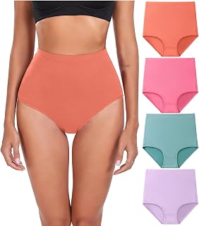 wirarpa Women's Underwear Cotton Super High Waisted Briefs Stretch Full Coverage Panties 4 Pack