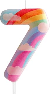 7th Birthday Candles Number 7 Pink Rainbow Birthday Party Cloud Rainbow Theme Adorable Design for Baby Girls Boys Birthday Cake Decoration Graduation