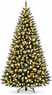 GarveeTech 6ft Pre-Lit Christmas Tree, 250 Warm White Lights, 850 Tips | Pinecones, Hinged Branches, Foldable Metal Stand, Full PVC Needles, Easy Assembly for Home, Office, Party