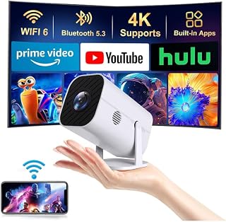 YGSKK Mini Projector with Wifi and Bluetooth, Built-in Apps,Movie Projector | Electric Focus Portable Projector, 1080P Video Projector for Bedroom, Supports Smartphone/TV Stick/iPad/PS5/Laptop/HDMI/USB