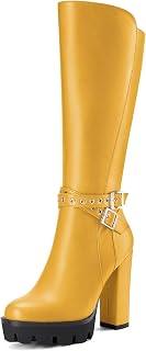 Castamere Women's Chunky Wide High Heel Closed Toe Round Toe Half Zipper Buckle Closure Office Classic Boots