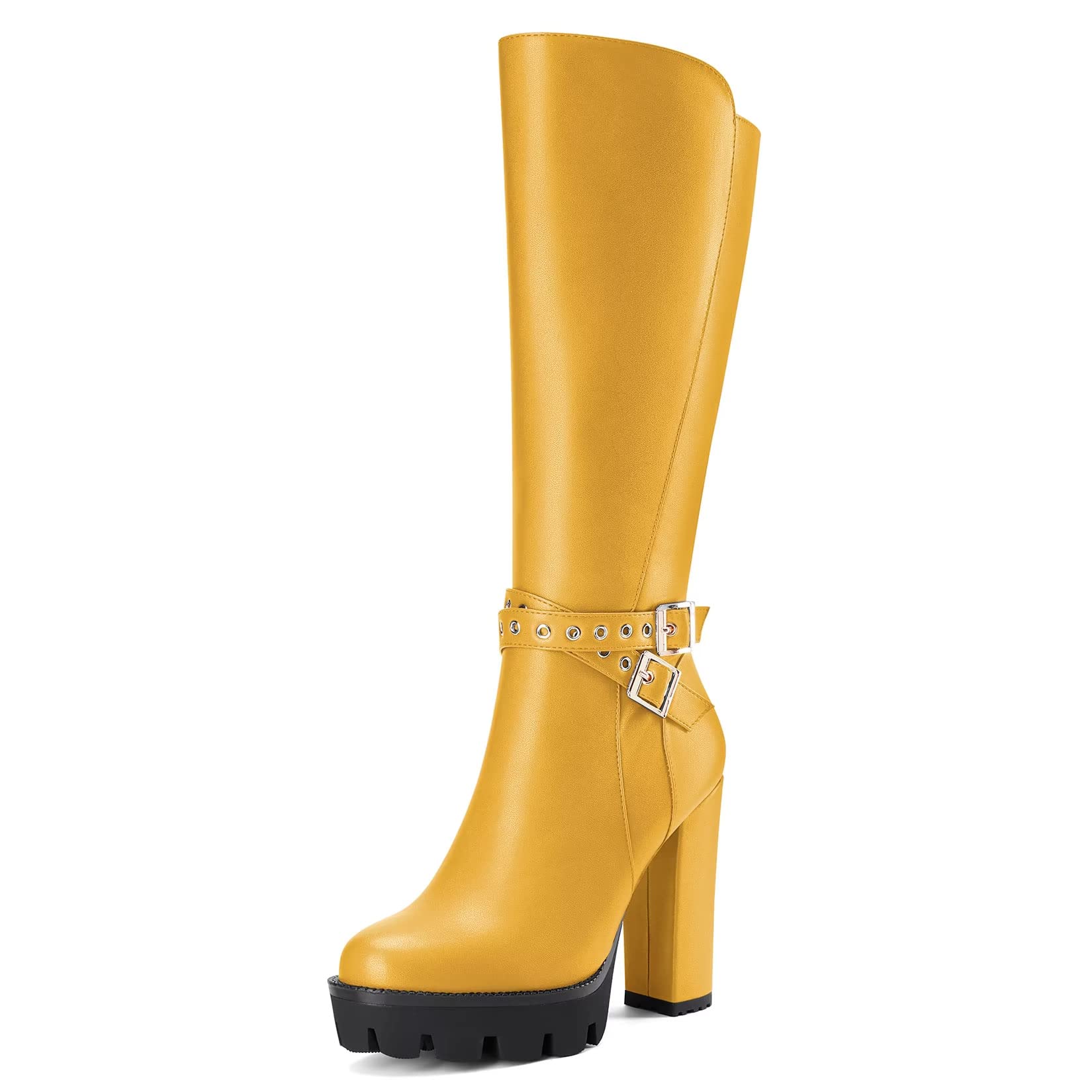 Castamere Women's Chunky Wide High Heel Closed Toe Round Toe Half Zipper Buckle 