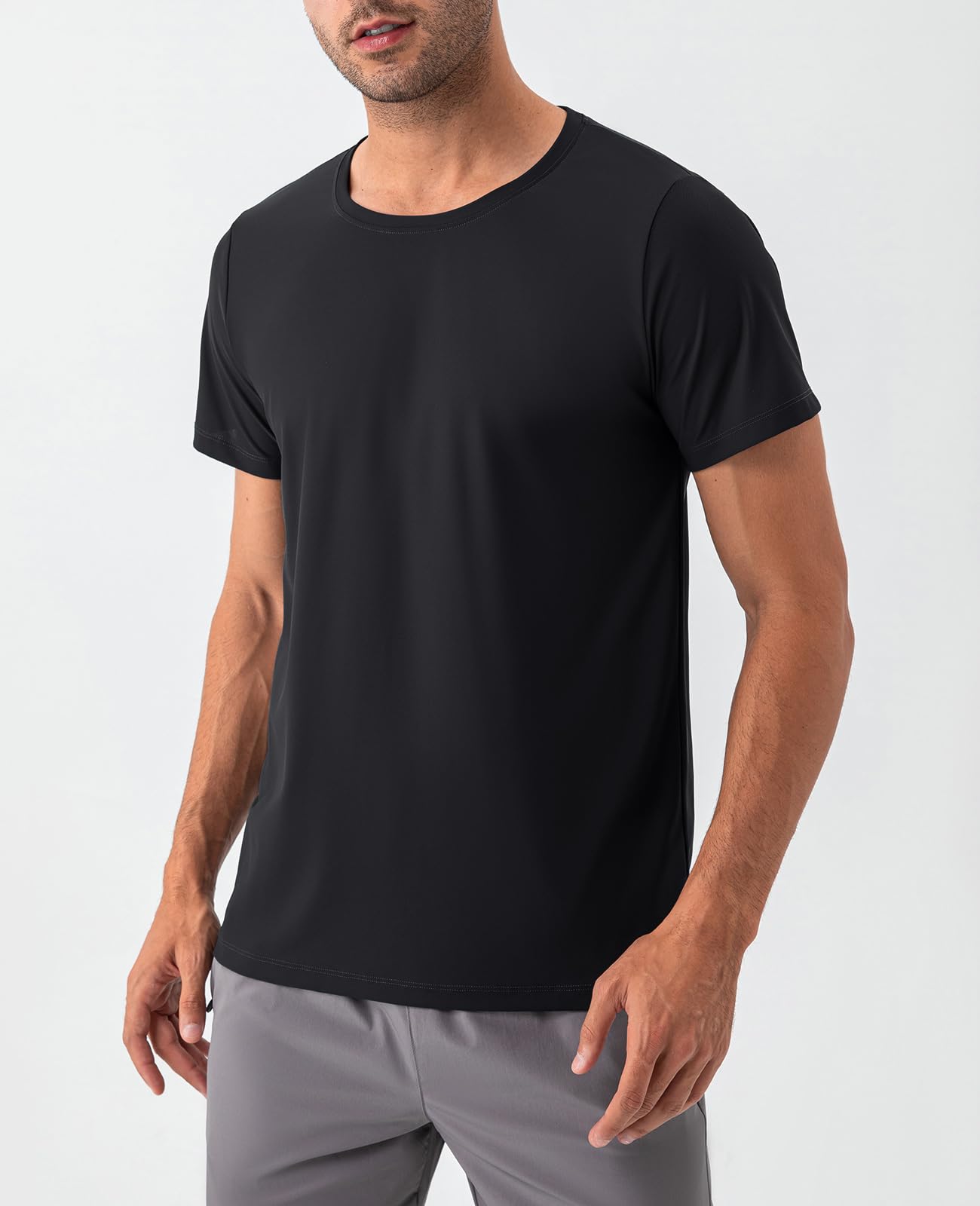 Mens Mesh Crew Neck Short Sleeve Workout Breathable Active Tee Top, Black, M