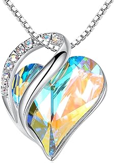Leafael Valentine Necklace Women Infinity Love Heart Pendant with Birthstone and Healing Crystals, Jewelry Gift for Women, Silver Plated, Chain 18+2"