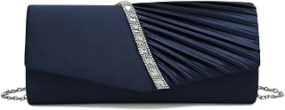 CHARMING TAILOR Evening Handbag Crystal Embellished and Pleated Satin Clutch