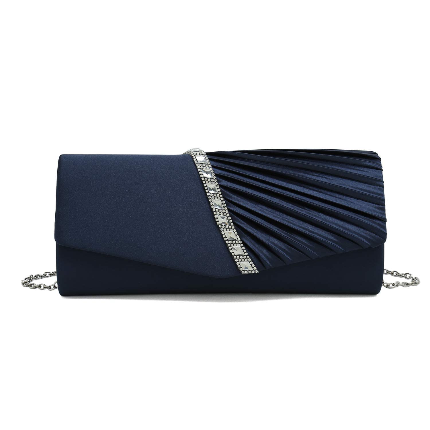 CHARMING TAILOR Evening Handbag Crystal Embellished and Pleated Satin Clutch