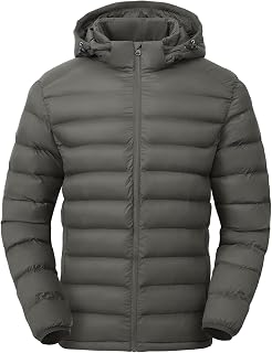 TBMPOY Men's Lightweight Puffer Jackets Detachable Hood Water-Resistant Casual Winter Coat Hooded Insulated for Travel Ski