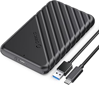 ORICO Hard Disk Enclosure 2.5, 6Gbps USB C 3.1 Gen 1 External Drive Case for SATA HDD and SSD 2.5 Inches and 7/9.5 mm, UASP Acceleration, Trim, No Tools (Black-ABS-25PW1C)