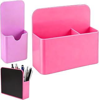 Magnetic Pen Holder, 2 Pack Magnetic Dry Erase Marker Holder with Compartments, Magnetic Marker Holder Pen Pencil Organizer for Whiteboard, Refrigerator, Office, Locker Accessories, Rose Red & Purple