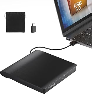 ORIGBELIE External CD player, Plug & Play CD DVD+/-RW Drive | Ultra-thin External DVD Burner for PC, Laptop, Laptop Mac Windows 11/10/8/7/XP Linux OS