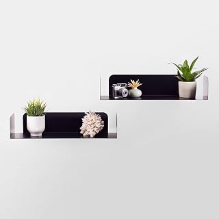 D-Segno Smarty Modern Wall Shelves Office Design Playful, Young and Functional. Simple and Quick to Assemble | P20 W 60 x H 12 cm | 100% Made in Italy (Black, 2 Pieces)