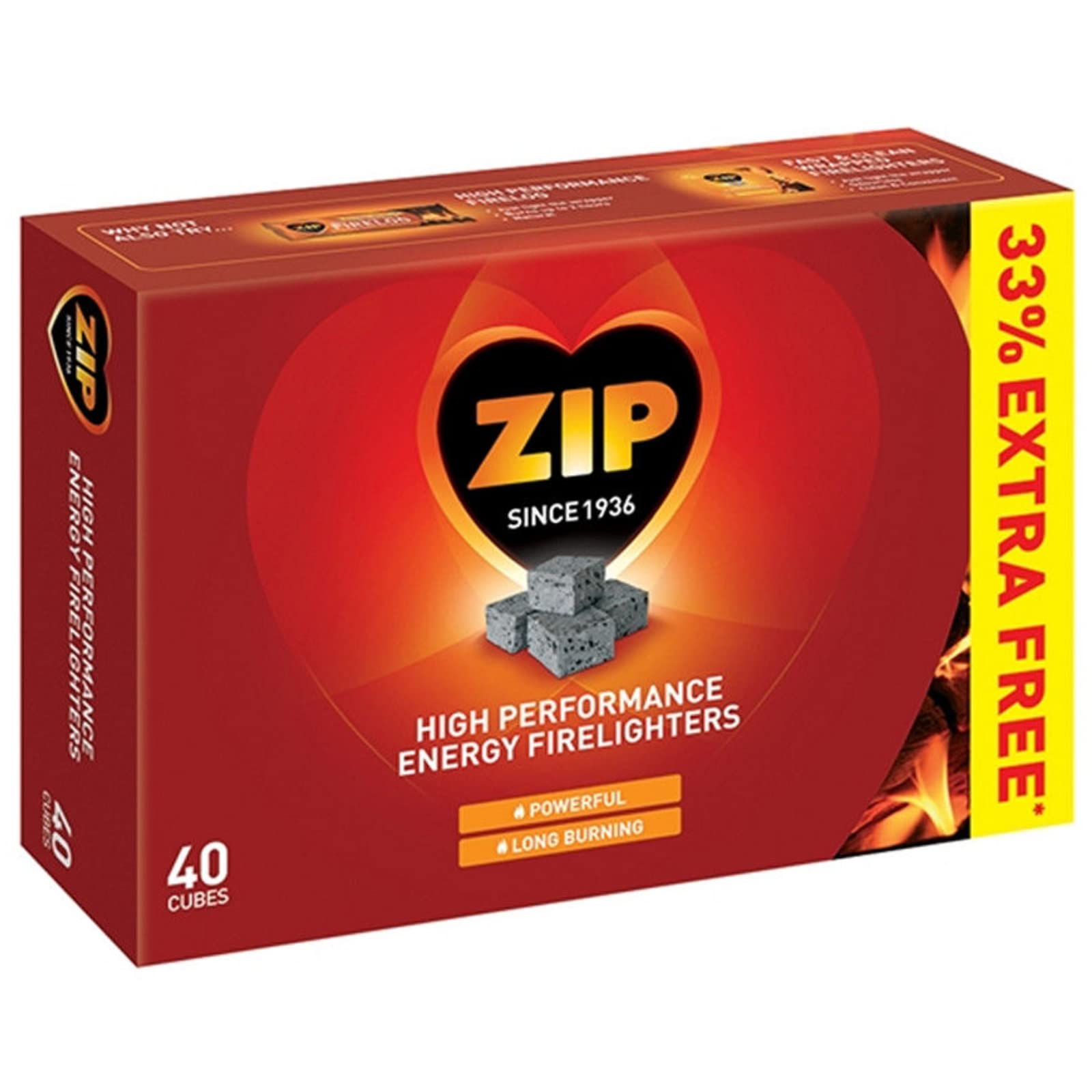 12 X Packs of 40 Zip High Performance Energy Firelighters Stove Wood burner Logs