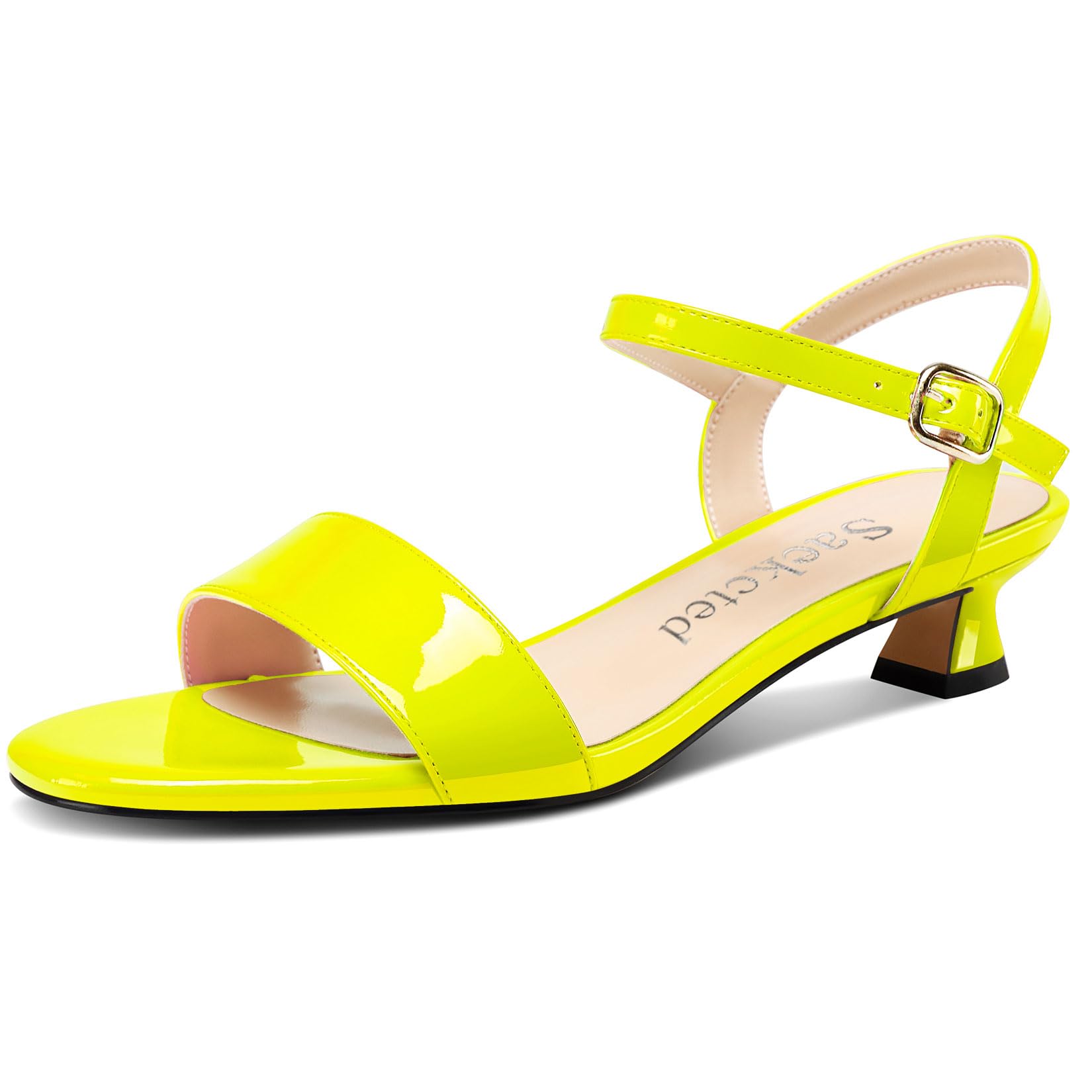 Saekcted Women Kitten Low Heel Open Toe Strappy Ankle Sandals Slingback Buckle D
