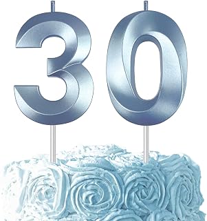 Blue Birthday Number 30 Candles for Wedding Party Cake Decorations