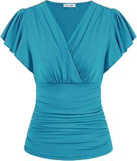 GRACE KARIN 2025 Women's Summer Wrap Tops V Neck Blouse Ruffle Sleeve Elegant Casual Ruffled Top Fashion Clothes