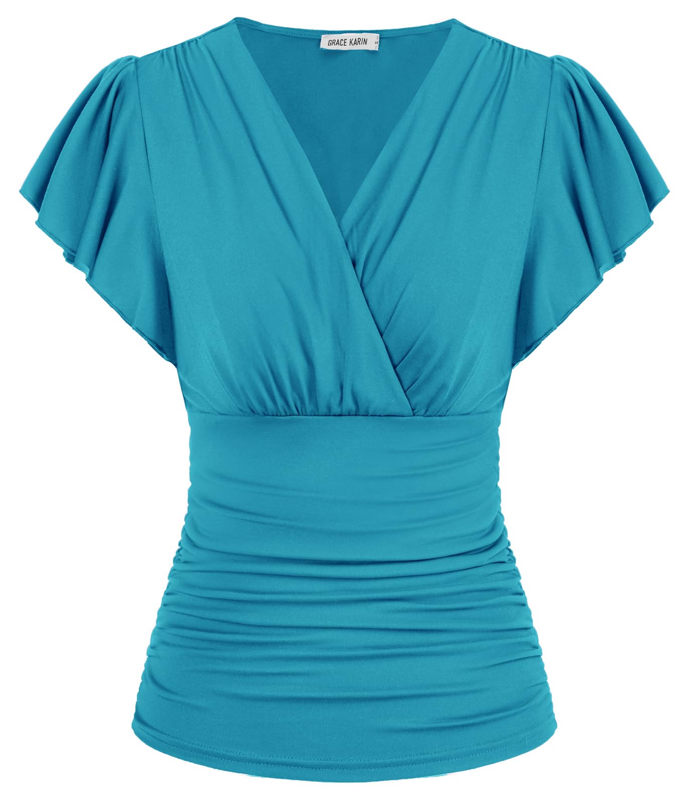 GRACE KARIN 2025 Women's Summer Wrap Tops V Neck Blouse Ruffle Sleeve Elegant Ca