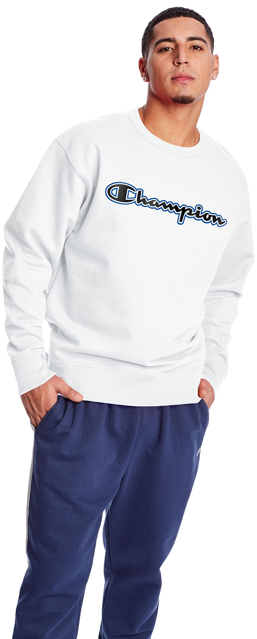 Champion Men's Powerblend Fleece Crew, Outer Line Script