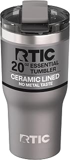 RTIC 20oz Essential Tumbler with Lid, Ceramic Lined, Graphite | Insulated, Stainless Steel Metal, Portable Travel Cup for Hot and Cold Drinks, Coffee, Car, Camping and Travel