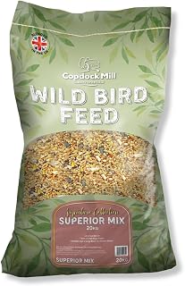 Copdock Mill Wild Bird Seed Superior Mix 20kg | All Year-Round Bird Seeds for Small Garden Birds - 100% Natural Nutritional Feed with Black Sunflower and Nyjer Seeds