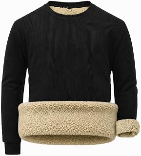 Sailwind Men's Crewneck Sherpa Lined Fleece Waffle Sweatshirt Long Sleeve Warm Pullover Winter Thermal Heavyweight Tops