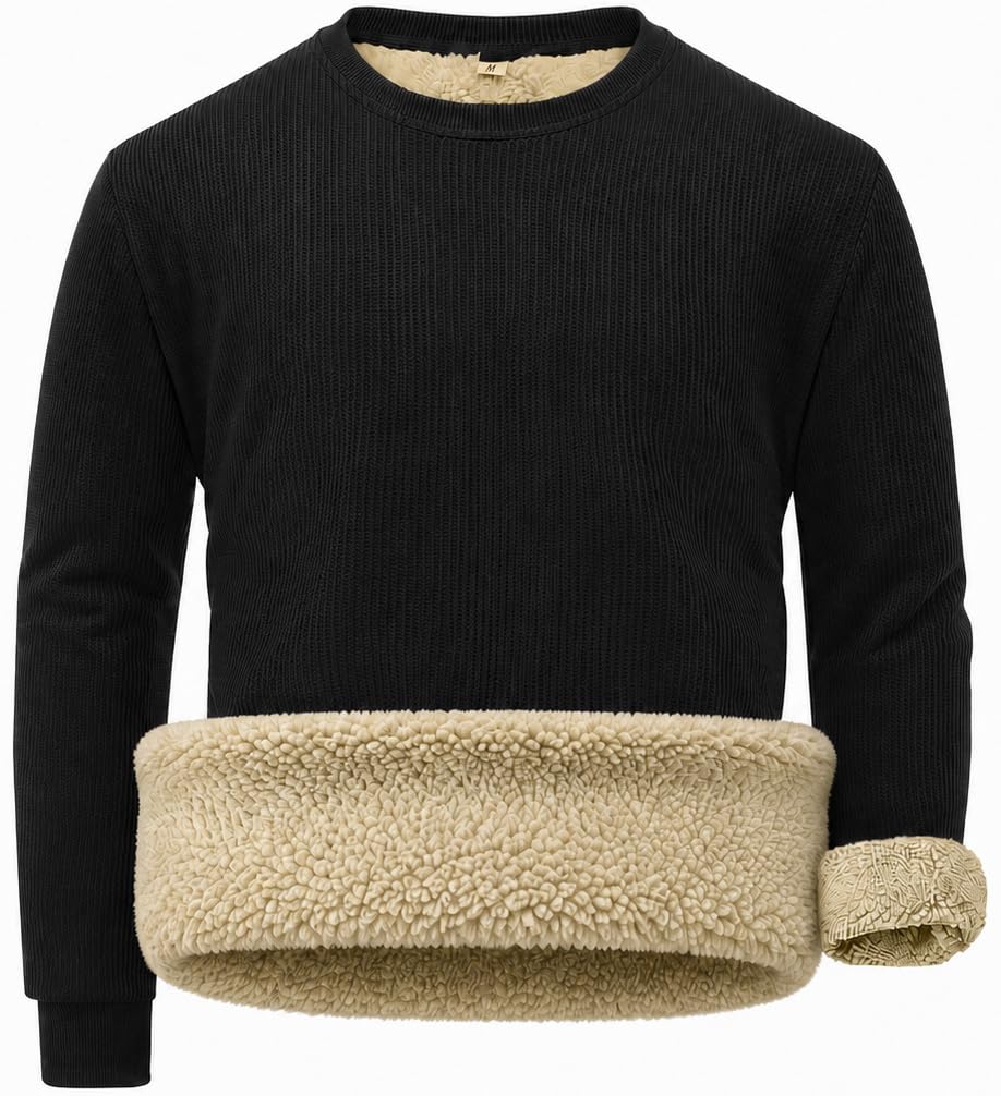 Sailwind Men's Crewneck Sherpa Lined Fleece Waffle Sweatshirt Long Sleeve Warm P