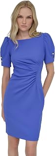 DKNY Button Short Sleeve Ruched Sheath Dress for Women