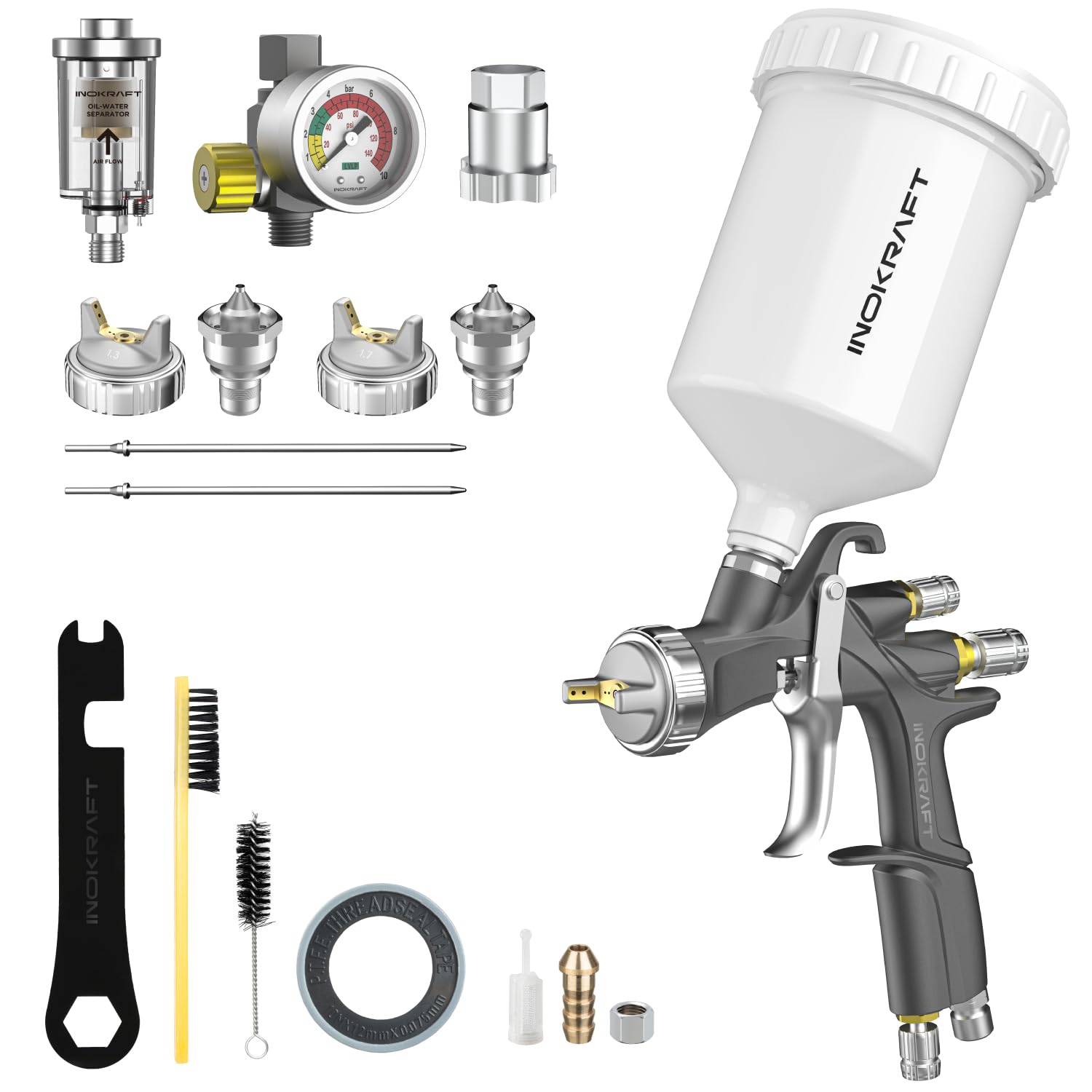 InoKraft D1 LVLP Air Spray Gun Premium Kit, Paint Gun for Cars Painting | Paint 