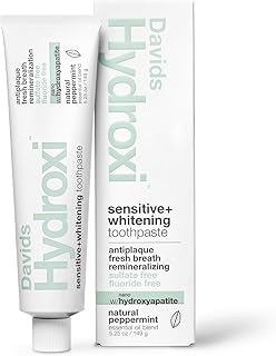 Davids Nano Hydroxyapatite Toothpaste Sensitive Whitening Peppermint 5.25oz | Fluoride Free | Remineralizing | Enamel Health | Antiplaque | SLS Free | Made in USA | Recyclable Metal Tube | EWG Verified