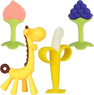 Baby Teething Toys 3-6 Months, Baby Chew Teether Toys | BPA Free, Babies Teething Relief, Banana Toothbrush, Fruit Shape Giraffe Newborn Teether Toy Gift for Boy and Girl